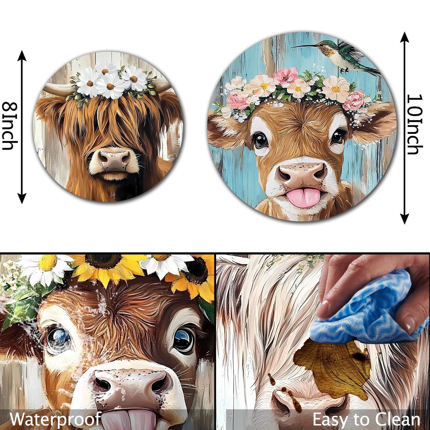 Funny Cow Head Electric Stove Burner Covers, Set of 4 Round Stove Burner Covers, 8 and 10 Inch, Cow Wearing a Wreath Gas Stove Burner Covers, Metal Stove Burner Cover, Modern Cooktop Decorative