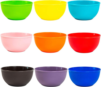 Youngever 9 Pack 10 Ounce Plastic Bowls, Kids Plastic Bowls, Set of 9 Rainbow Colors