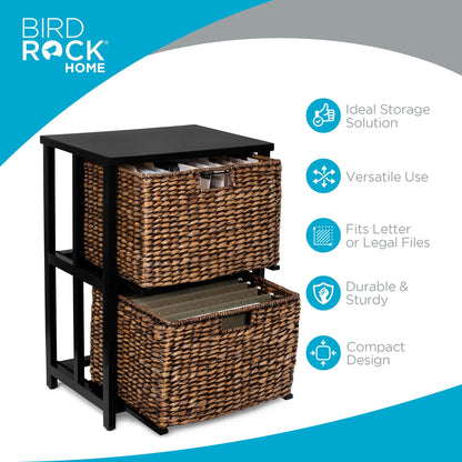 BIRDROCK HOME 2 Tiered File Cubby w/Wood Top - File Cabinet, Home Office Storage, Nightstand, Decorative Wooden Organizer | Desk, Modern Table, Shelves, Side Table, Craft Furniture - Brown Wash