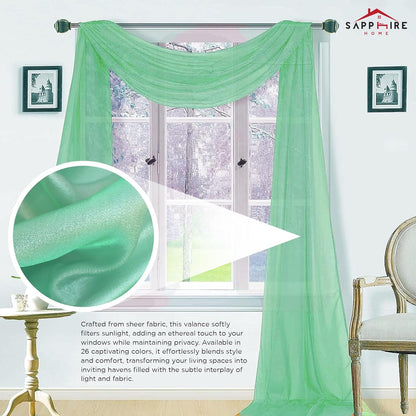 Sapphire Home Window Scarf Valance Curtains, Extra Long Sheer Valances for Living Room, Kitchen, Bedroom, 37" x 216" -
