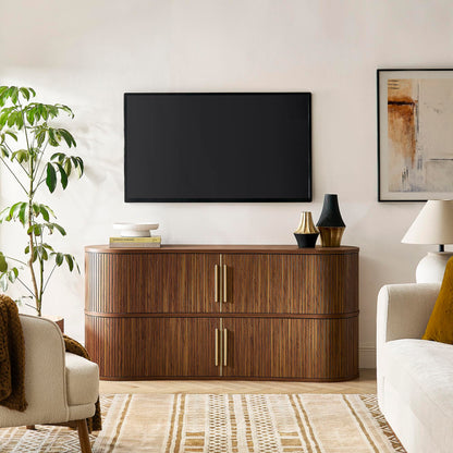 Radcliffe 63" Inch Curved Fluted Sideboard Buffet Cabinet in Walnu