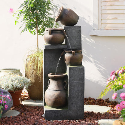 Bumilgar 53" H Large Outdoor Water Fountain with Lights - 4 Tiered Cascading Bowls Waterfall Fountain for Garden, Patio, Backyard, Porch Inside - Freestanding Outdoor Water Feature Gold