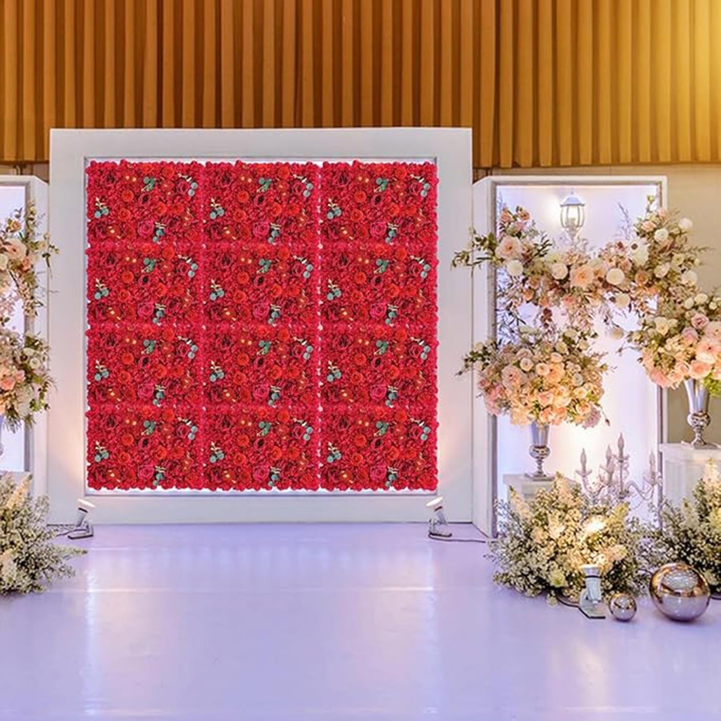 GOUZIBHD 6 Pack Flower Wall Panel Backdrop 24 X 16inch Artificial Flower Wall Mat Silk Rose Floral Panel for Wedding Party Bridal Shower Background Decoration
