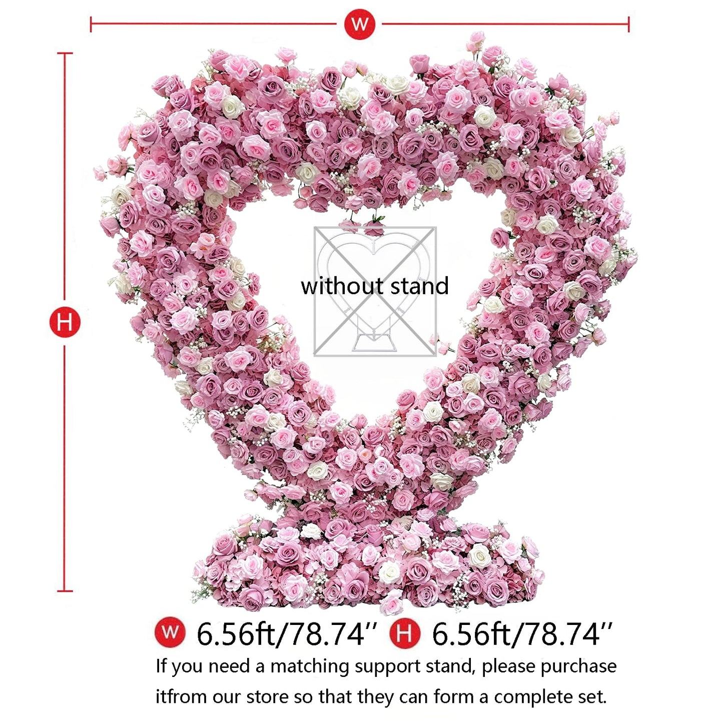 6.56x6.56ft Heart-Shaped Artificial Flower Arch Backdrop with Fabric Base, Floral Decor for Wedding Arch, Ideal for Birthday Banquets & Outdoor Party Scene Decoration (Pink, Arch Frame Not Included)