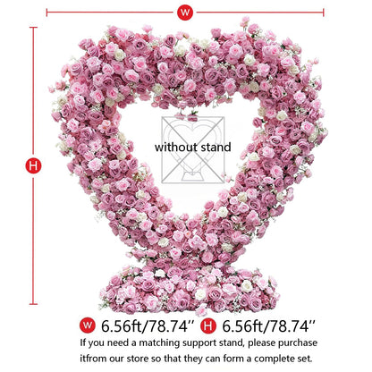 6.56x6.56ft Heart-Shaped Artificial Flower Arch Backdrop with Fabric Base, Floral Decor for Wedding Arch, Ideal for Birthday Banquets & Outdoor Party Scene Decoration (Pink, Arch Frame Not Included)