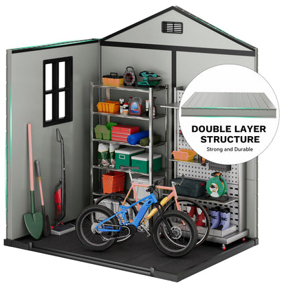 DWVO 6x4.4 FT Resin Storage Shed with Fence-Style and Side Windows, Lockable Door, and Vents for Garden, Backyard, Patio, Lawn, Blue-Gray
