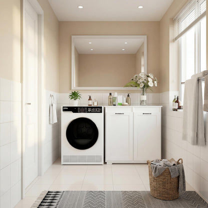 White Laundry Cabinet with 2 Removable Liner Bags, Particle Board and MDF, 31.5 x 15.75 x 30.31 Inches, Dual Compartment Hamper Sorter