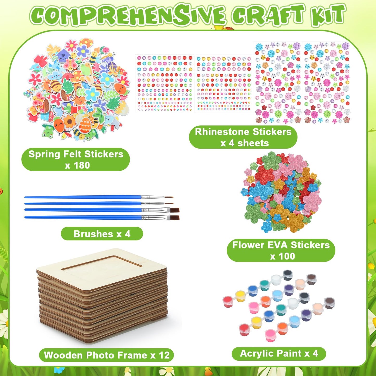 Gerrii 12 Pack Spring Picture Frame Painting Craft Kit Unfinished Wooden Photo Frame for 3 x 5 in Photos with Stickers Painting Tools Set for Graduation Birthday Home DIY Craft