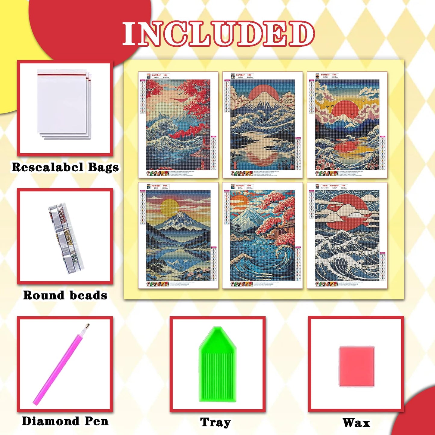 Leatrice Sunrise Diamond Painting Kits for Adults 5D Diamond Art Kits Gem Dots Paintings Full Drill Beginners Women DIY for Home Wall Decor 11.8x15.7 Inches Landscape 6 Pack Waves