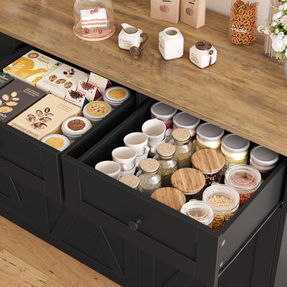 HOSTACK 71" H Kitchen Trash Can Hutch Cabinet, 12.5 Gallon Double Pull Out Garbage Can Hutch Cabinet with Trash Bin Storage Holders, 47" Wide Kitchen Pantry with Hidden Garbage Storage, Black