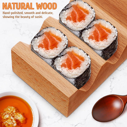 Kichvoe Wooden Sushi Stand Sushi Rack with 3 Slots V Shaped Holder for Serving Rolls on Kitchen Counter and Dining Table 5.11X2.87X1.69 Inches