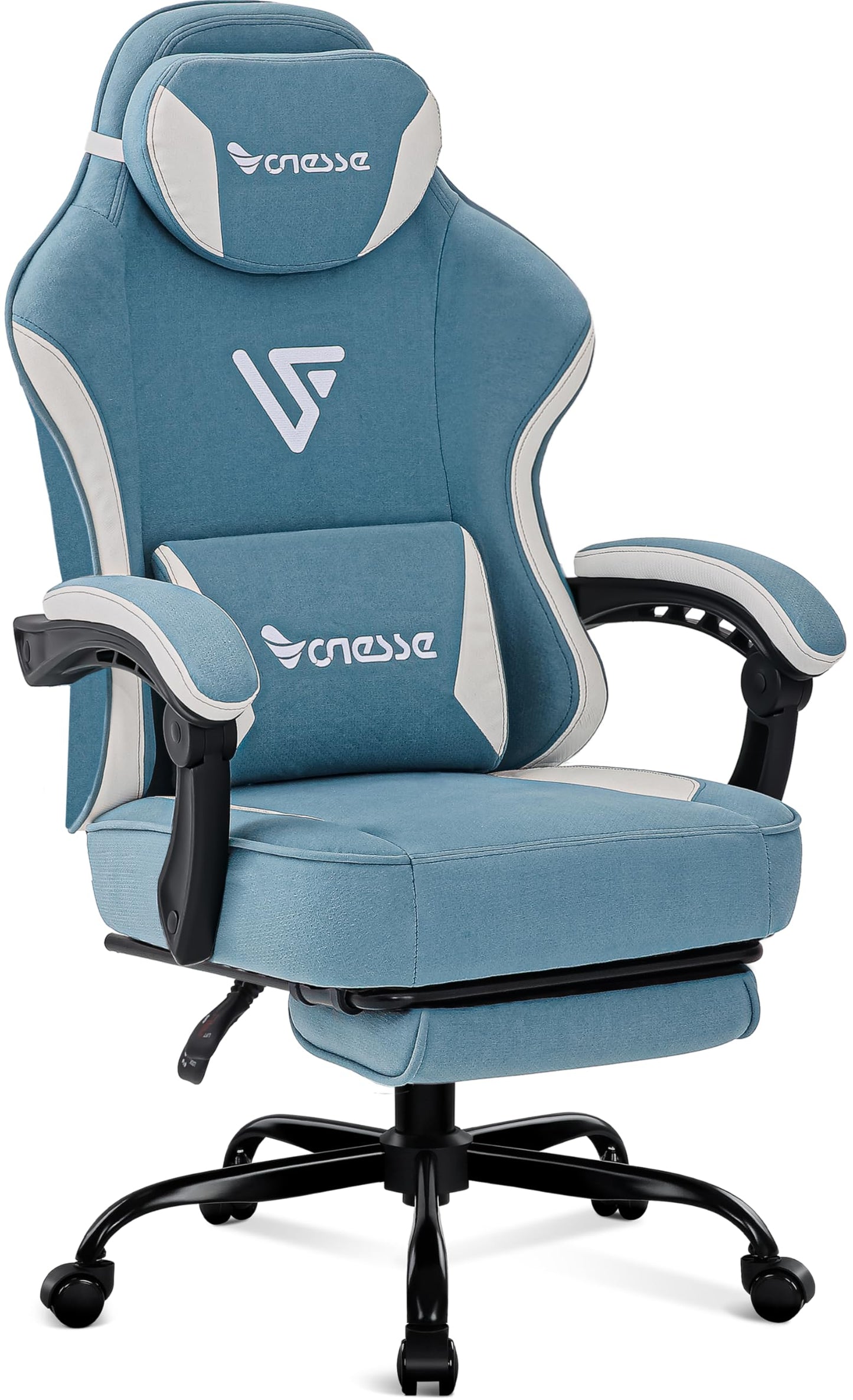 Vonesse Gaming Chair, Computer Chair Fabric with Pocket Spring Cushion, Office Chair with Footrest and Massage Lumbar Support, Reclining Gaming Chairs for Adults 250LBS (Blue)