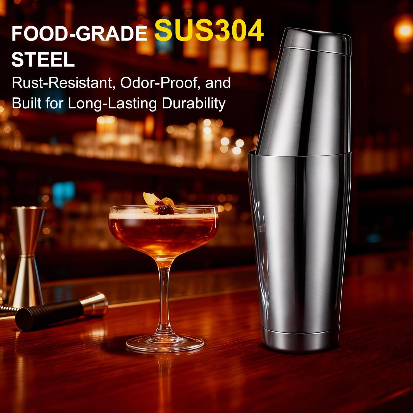 BETTFOR Boston Shaker Set, 18oz & 28oz 2-Piece Tins, Professional 304 Stainless Steel Cocktail Shaker with Leak-Proof Weighted Base for Bartending, Home & Bar Use (Silver)