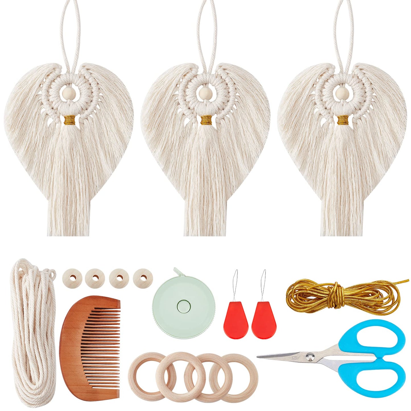 FREEBLOSS 3 Set DIY Macrame Angel Kit Macrame Angel Hanging Ornament Boho Macramé Wall Hanging Decor Spring Macramé Kit for Beginners Handmade Gift for Mom Girls