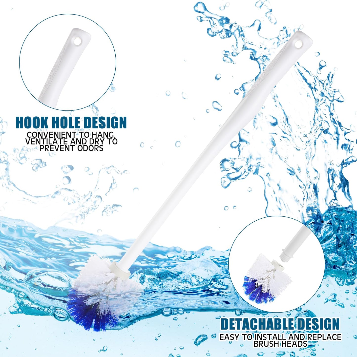 Willinglong 15 Pcs 18.5 Inch Toilet Bowl Cleaner Brush Bathroom Long Plastic Handled Cleaning Scrubber with Hook Hole Without Holder for Household Cleaning (Blue,White)
