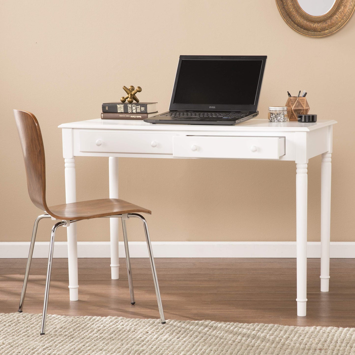 SEI Furniture - Writing 2-drawer Desk- Crisp White - Transitional Design, White Finish - Ideal for Home Office, Bedroom (HO8800)