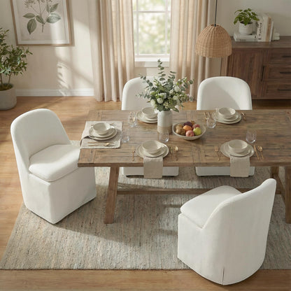 KISLOT Upholstered Dining Chairs with Casters, Washable Cover Modern Dining Room Chairs with Thick Cushion & Sturdy Metal Frame for Kitchen, Living Room, Dressing Room, Linen Fabric, Set of 4