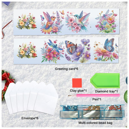 JZHYOAN 6Pcs DIY Animal Diamond Painting Cards Birthday Greeting Cards for Holidays Celebrations Diamond Art Card with Envelopes Crystal Arts Craft Gem Art Painting Mosaic Kit Butterfly Dragonfly Bird