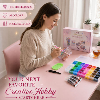 Bedazzling Kit with Rhinestones, 40 Colors 3mm 32000PCS Small Flatback Resin Rhinestones Gems with B7000 Glue and Manual, All-in-One Bedazzler Kit for Beginners, DIY Crafts Gifts, Clothes and Tumblers