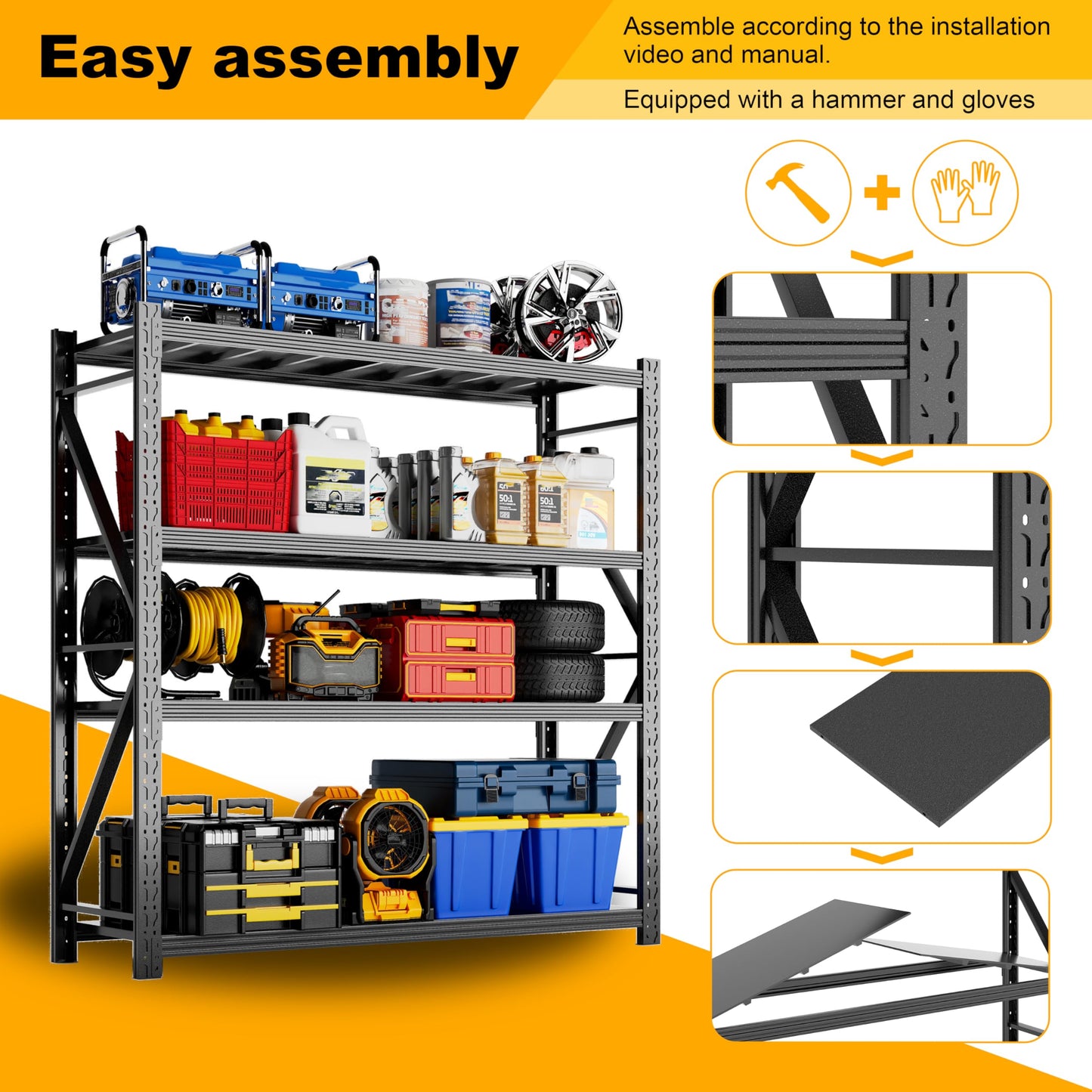 PLMFJQK 2 Sets Storage Shelves with Pegboard,59" W 24" D Heavy Duty Garage Shelving Units and Storage,Metal Shelving Adjustable Shelves,Garage Storage Rack,Industrial Utility Shelf Organization
