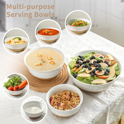 HASENSE Ceramic Mixing Bowls, Large Serving Salad Pasta Bowls Set, 2.1/1.0/0.5 Qt for Entertaining, White Nesting Batter Bowls for Prepping Baking, Dishwasher Microwave Safe, Set of 3