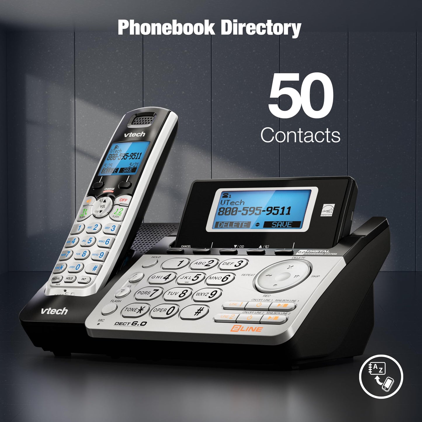 VTech Accessory Handset for DS6151 Series with 2-Line Cordless Phone, Suitable for Small Business or Home, Answering System, Expandable up to 12 Handsets, Intercom, Conference | DS6101 (Black/Silver)
