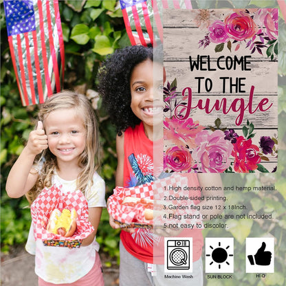 Welcome to the Jungle Fall Flag, Burlap Garden Flag for Outside, 12" x 18" Double Sided Outdoor Decor