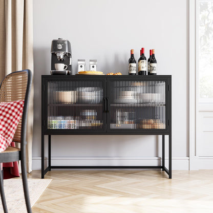 GAOMON Buffet Cabinet with Glass Doors, Sideboard with Adjustable Shelves, Freestanding Storage Cabinet for Kitchen, Living Room, Dining Room, Black