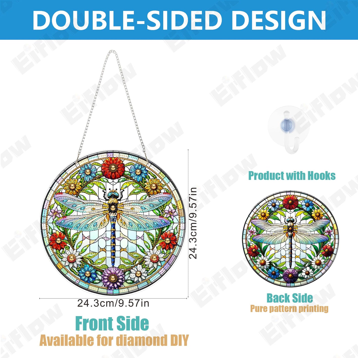 Eiflow Acrylic Diamond Art Hanging Kit for Adults, DIY Diamonds Painting Door Hanging Board Kit, Special Crystal Diamond Art Painting Pendant Ornament (Dragonfly)