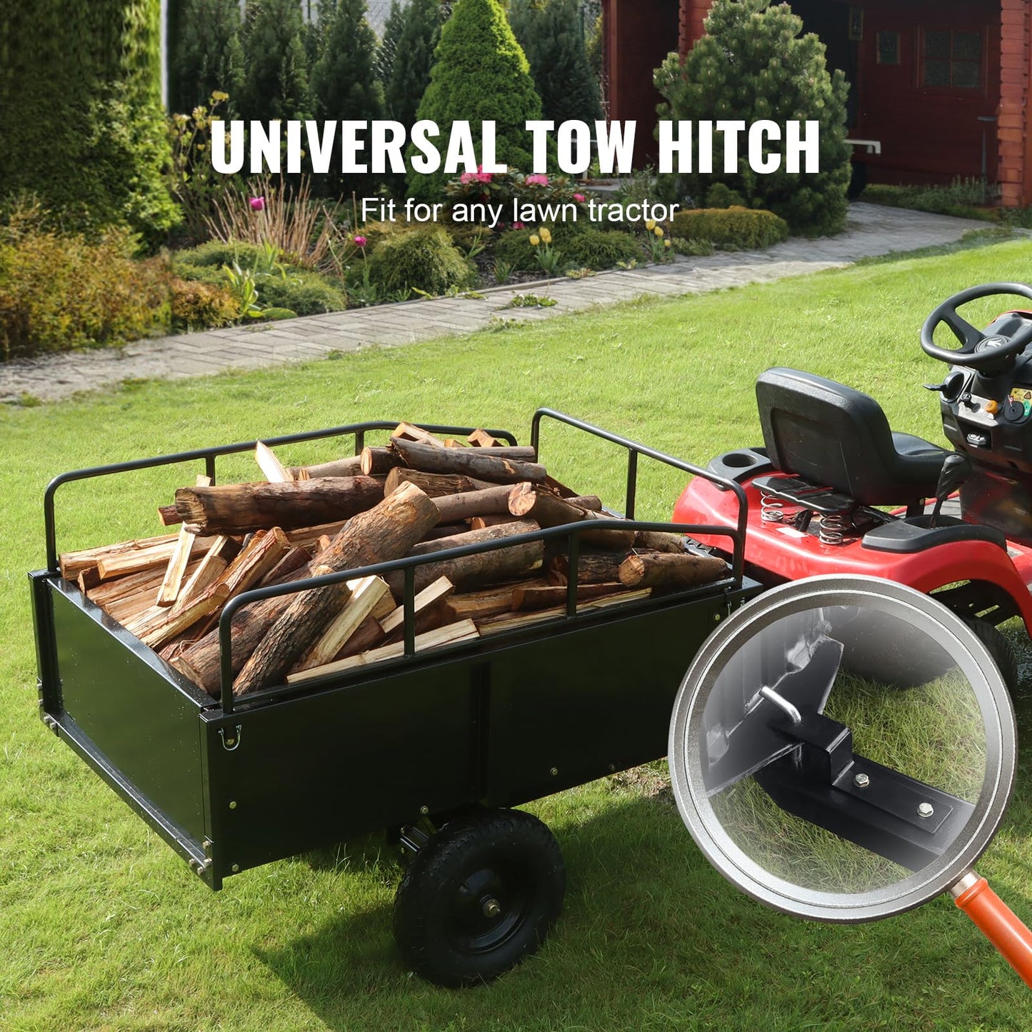 Happybuy Heavy Duty Steel ATV Dump Cart, 750-Pound Capacity, 15 Cubic Feet Garden Utility Trailer with Removable Sides for Lawn Mower Tractor - Black