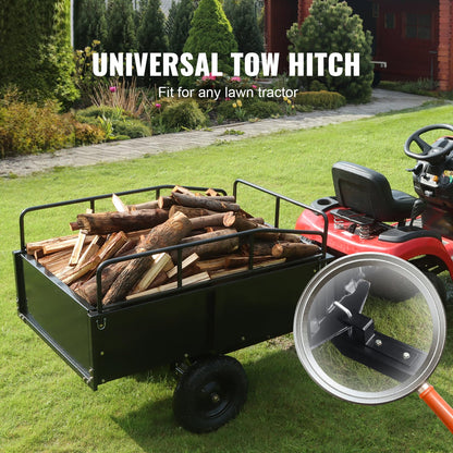 Happybuy Heavy Duty Steel ATV Dump Cart, 750-Pound Capacity, 15 Cubic Feet Garden Utility Trailer with Removable Sides for Lawn Mower Tractor - Black