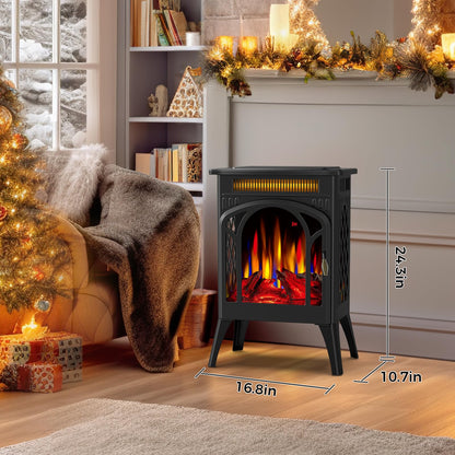 Electric Fireplace Stove, 1500W, Fast Heating, X Infrared Fireplace Heater with Remote Control, 8H Timer, Freestanding Stove with Adjustable 3D Flame Overheat Protection, Indoor Fireplace