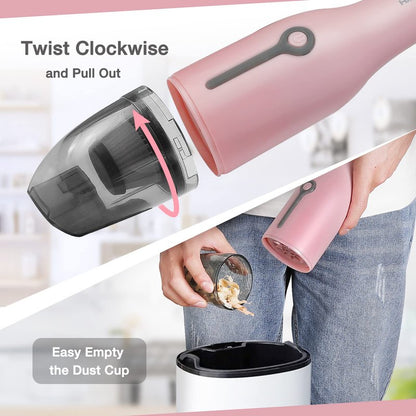 HAUSHOF Handheld Vacuum, Cordless Car Vacuum Cleaner 8000PA/12000PA 2 Modes with Cleaning Brush, Rechargeable Portable Mini Vacuum for Car, Home and Pet(Pink)
