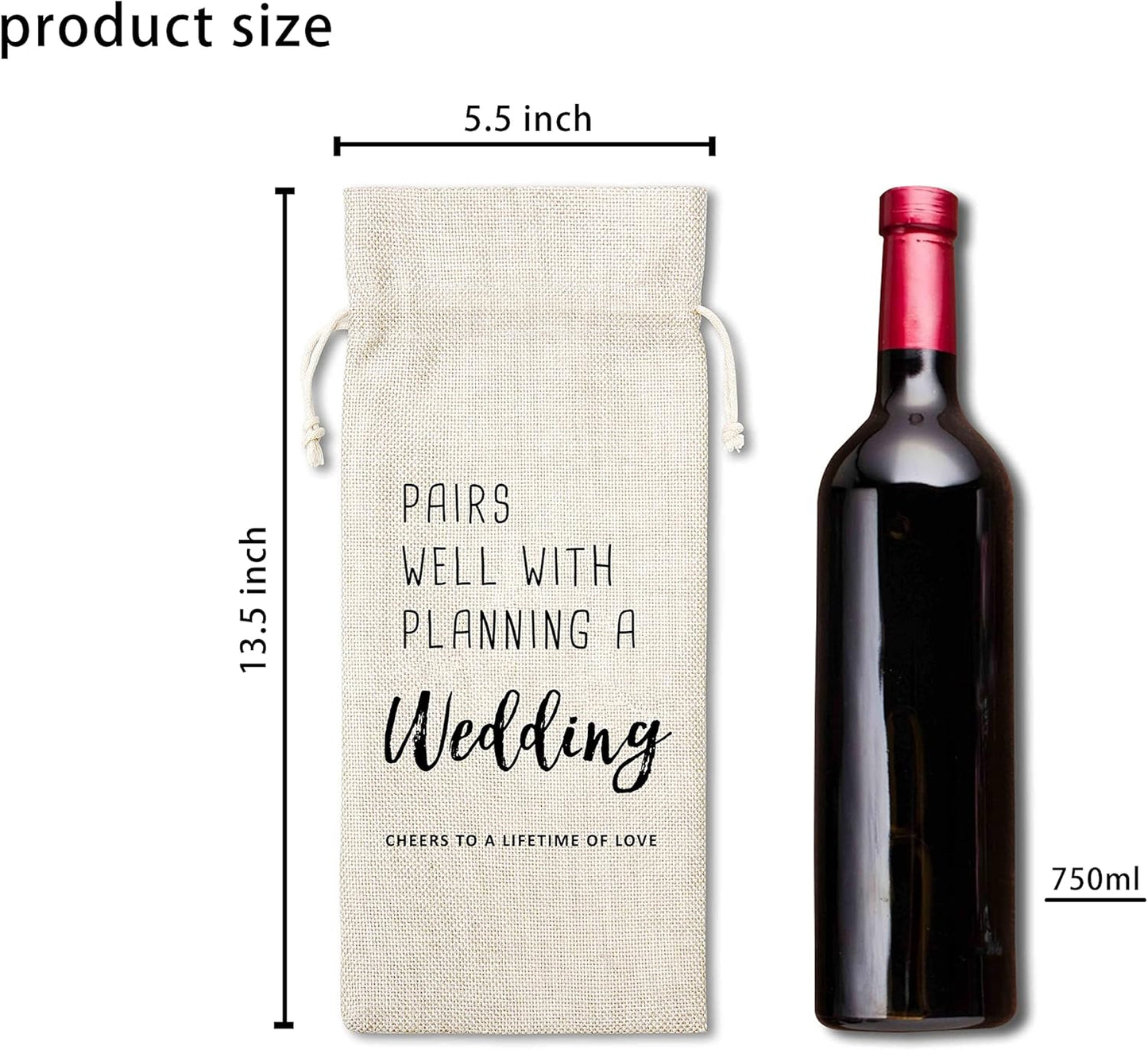 Pairs Well With Planning A Wedding Wine Bag, Gift for Wedding Ceremony, Engagement, Burlap Bag – 1 Pc