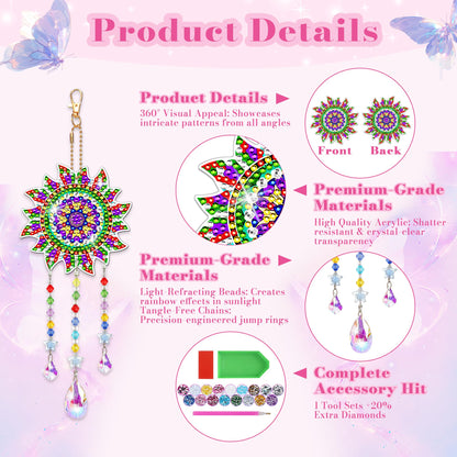 4pcs Diamond Art Kits for Kids/Adults, Arts and Crafts for Kids Ages 8-12, Birthday Gifts for 6 7 8 9 10 11 Year Old Girl, Paint by Numbers Kit for Kids Wind Chimes Gem Art Crystal Window Sun Catcher