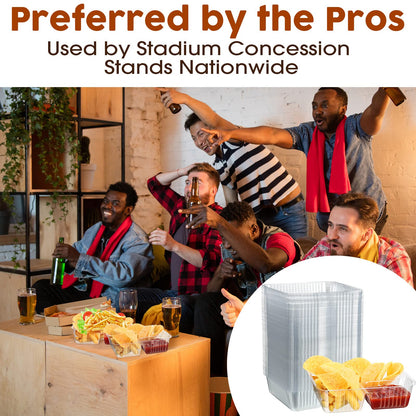 Vesici 500 Pcs 12oz Nacho Trays Disposable 2 Compartment Food Snack Tray Concession Stand Supplies Movie Night Clear Plastic Cheese Dip and Chip Holder for Candy School