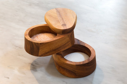 Ironwood Gourmet Double Layer Swivel Salt Cellar Box, Acacia Wood