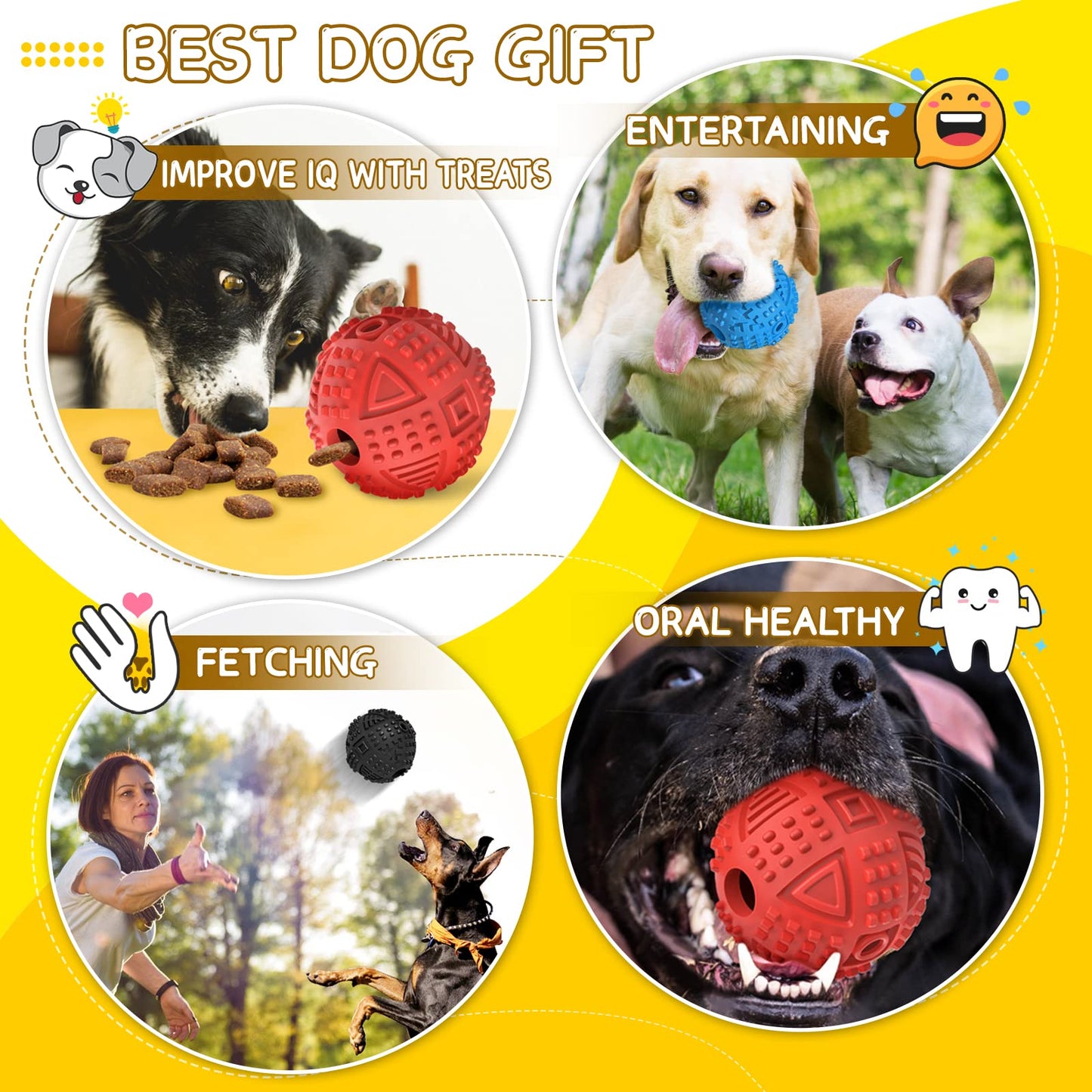 LEGEND SANDY Dog Balls Treat Dispensing Dog Toys for Aggressive Chewers Large Breed, Nearly Indestructible Squeaky Puppy Chew Toys for LargeBreeds, Natural Rubber Doggie Puzzle Toys, Pet Treat Ball