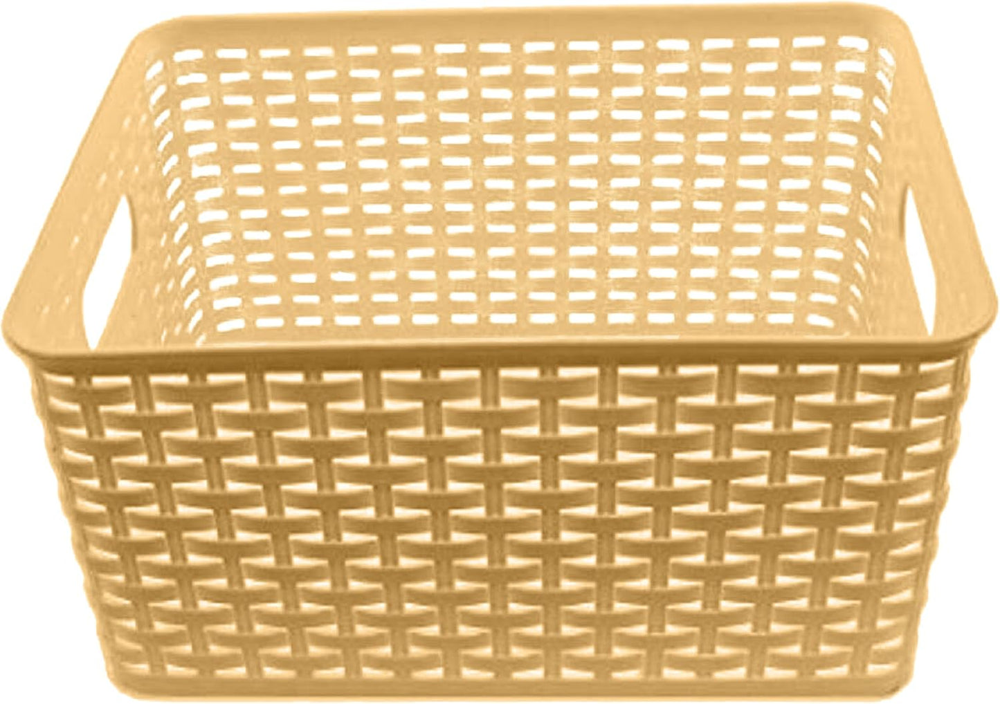 YBM Home Small Plastic Rattan Storage Box Basket Organizer, Beige, 1 Pack