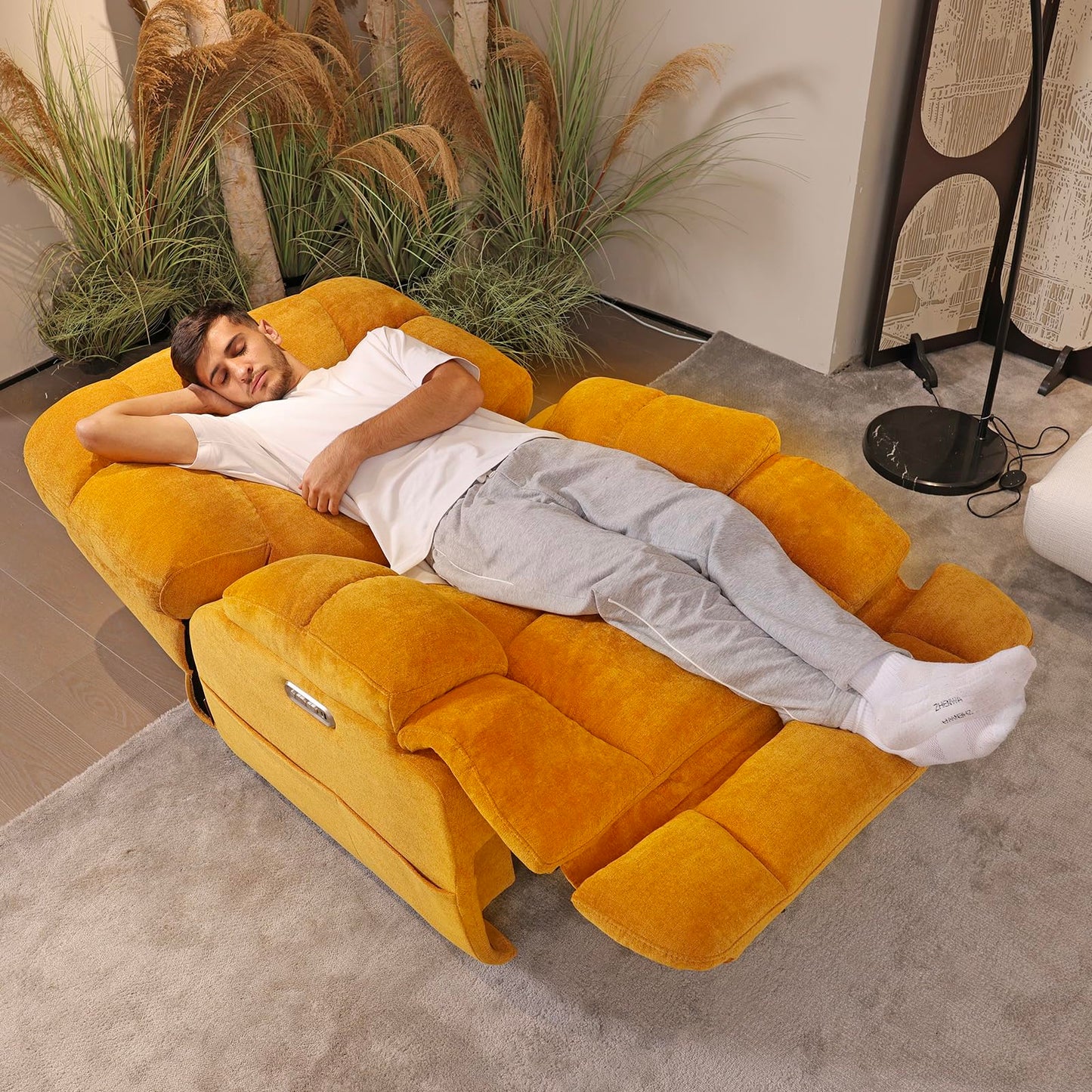 EONIX Dual Motor Zero Gravity Power Recliner Chair with Heat and Massage, 400lbs Lay Flat Recliner Sofa Chair with Extended Footrest, Cozy Padding and Cushion, SXXY007032, Orange