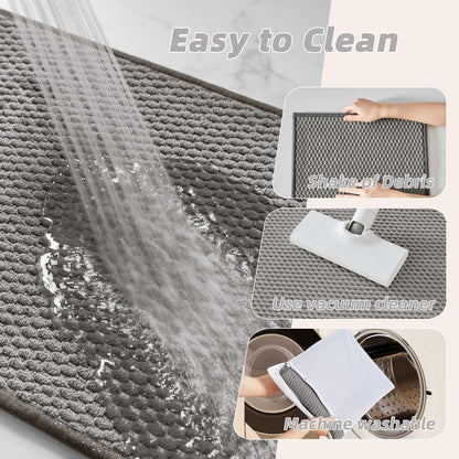 Light Grey Bathroom Toilet Rug, Chenille Non Slip Absorbent Bath Mat, Washable U Shape Contour Bath Rug 20*24"