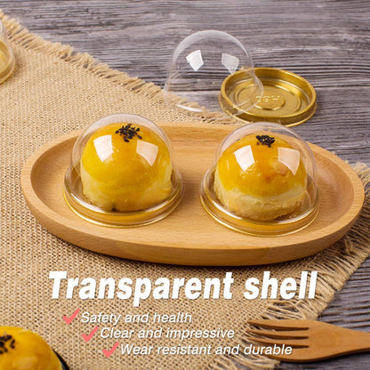 Clear Plastic Mini Cupcake Container - 50 PC Disposable Mooncake Boxes, Individual Cupcake Holders (Golden, 50pc)