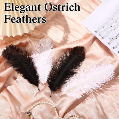 Crowye 100 Pcs Ostrich Feathers Bulk for Centerpieces Craft Ostrich Feathers for Masquerade Vase Wedding Party Home Costume Decorations (6-8 Inch,Black,White)