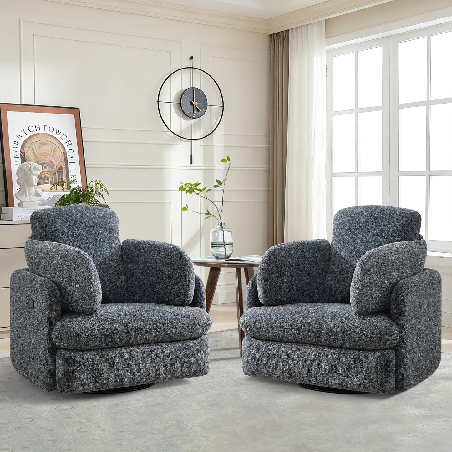 Bonzy Home Manual Recliner Chair Set of 2, 360°Swivel Rocker Recliner Chair for Adults, Overstuffed Nursery Rocking Reclining Sofa with 2 Pillows and Hidden Storage, Dark Grey