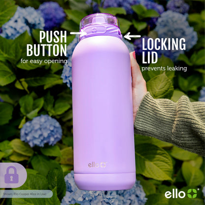 Ello Cooper 22oz Stainless Steel Water Bottle with Straw and Carry Handle, Double Walled and Vacuum Insulated Metal, Leak Proof Locking Lid with Soft Silicone Spout, Reusable, BPA Free, Black