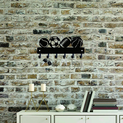 CREATCABIN Hook Hanger Wall Key Holder, Metal Decorative Mounted Organizer Rack with Sports Goods Basketball Football