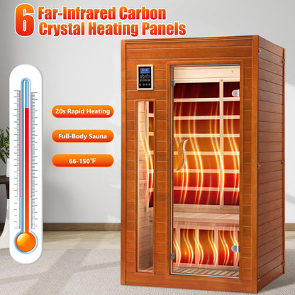 X-Vcak 1-2 Person Infrared Sauna, Dry Heat Sauna with Red Light Therapy, Bluetooth, Radio, 7-Color Therapy Light for Home, Indoor, Gym, Wellness Center, 40″ x 36″ x 73″, Brown