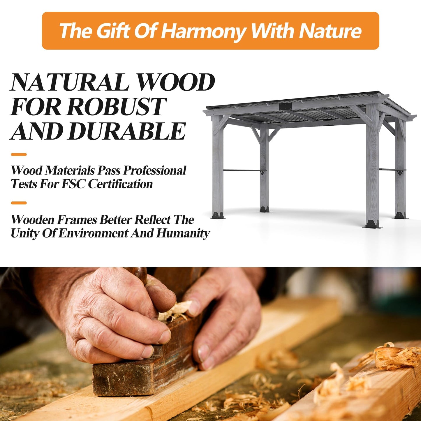 GARTOO 12.5'x6.5' Outdoor Grill Gazebo - Hardtop Cedar Wood Gazebo with 2 Side Shelves and Galvanized Steel Roof, Patio Wooden BBQ Pergola for Garden, Porch and Backyard
