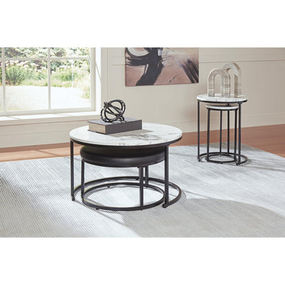 Signature Design by Ashley Jusmour Modern Nesting Table Set with Faux Leather Upholstered Ottoman, Set of 4, Black & White