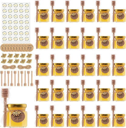 Mcupper 30 Pack 1.5 oz Mini Honey Jars with Dipper, Honey Jar Party Favors, Glass Hexagon Honey Jar for Wedding Favors